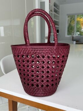 Reformation Woven Bucket Bag - Burgundy